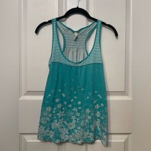 Aeropostale Teal Striped Floral Tank Top